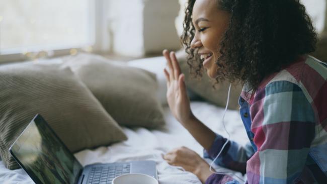 Young girl at computer on video chat